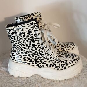 EGO Leopard Print Lace Up Boots